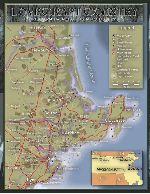 Carte du "Pays de Lovecraft", là où sévit le Mythe